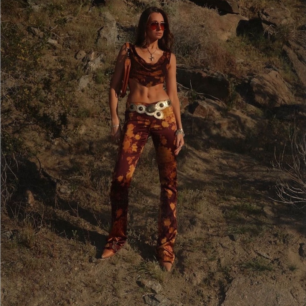 Burning Man Marble Mid Waist Cut Out Sides Flare Pants